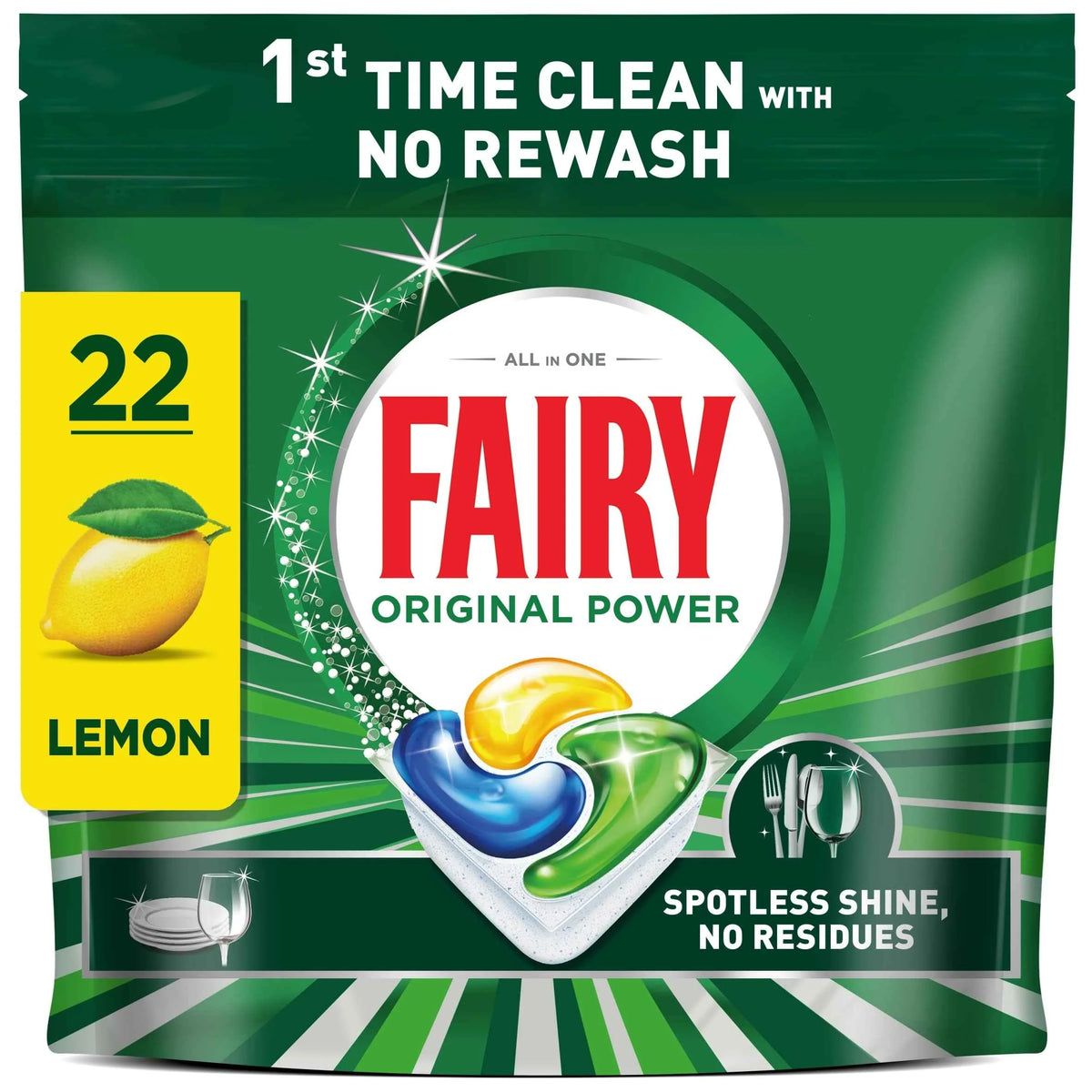 All In One Lemon 22 Dishwasher Tablets by FAIRY