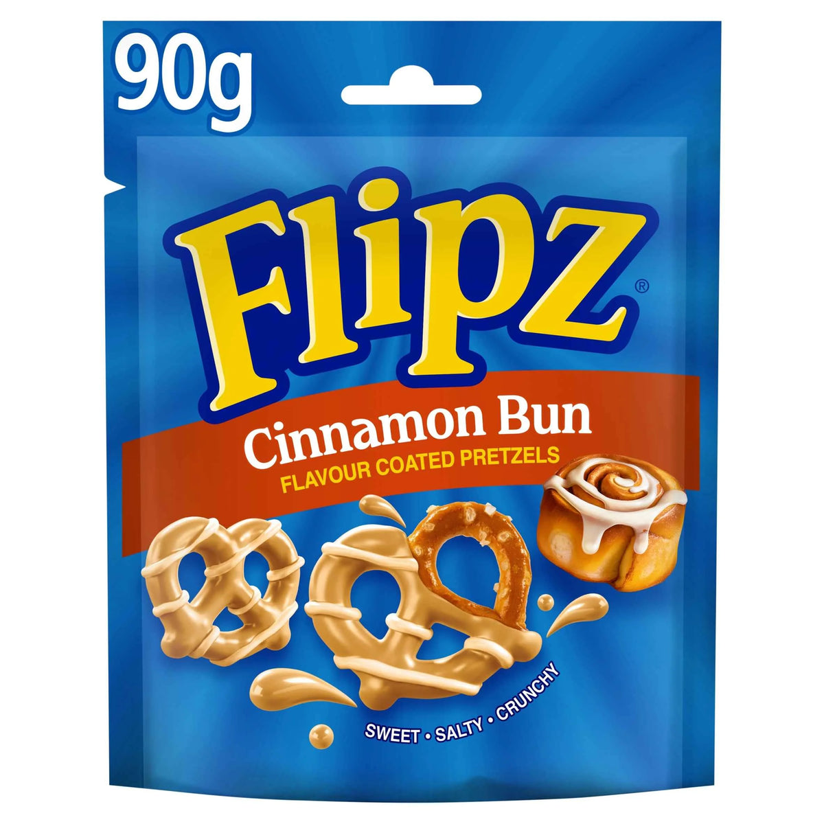 Cinnamon Bun Flavour Coated Pretzels 90g by FLIPZ
