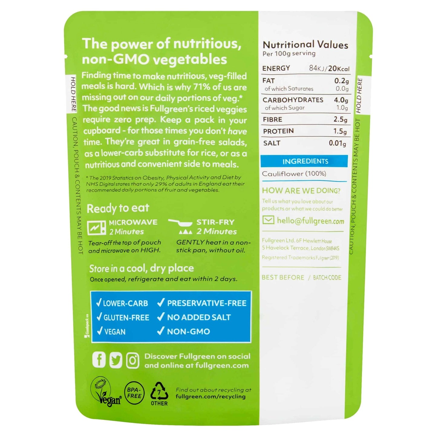 Fullgreen Riced Cauliflower 200g by CAULI RICE
