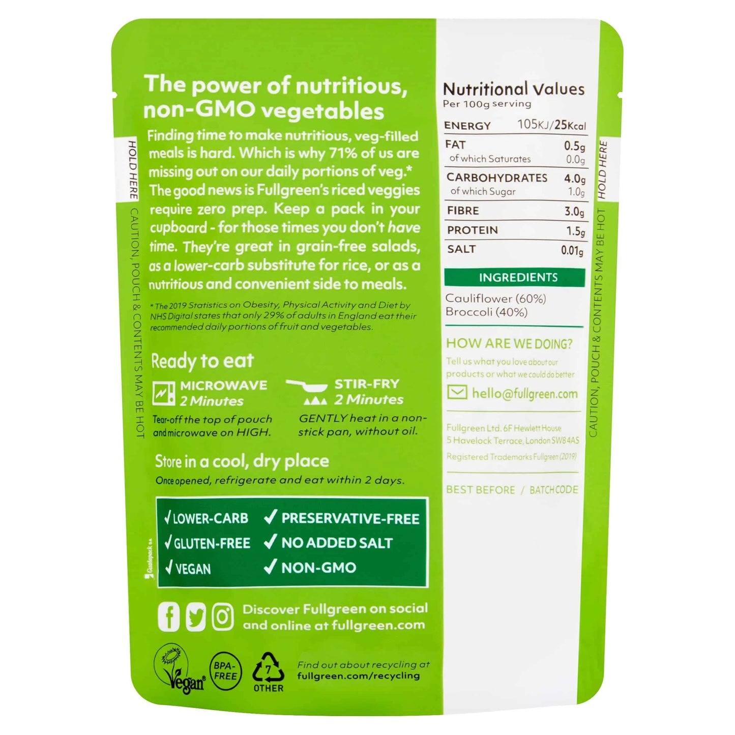Riced Cauliflower & Broccoli 200g by FULLGREEN