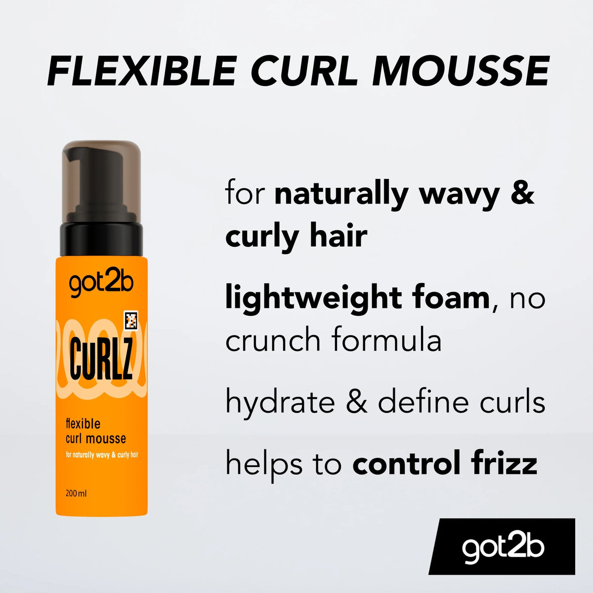 Curlz Flexible Curl Mousse 200ml by got2b