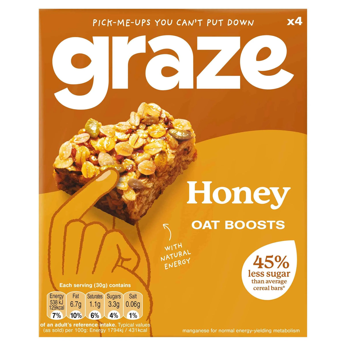 Honey Oat Boost Flapjack Snack 4x30g by GRAZE