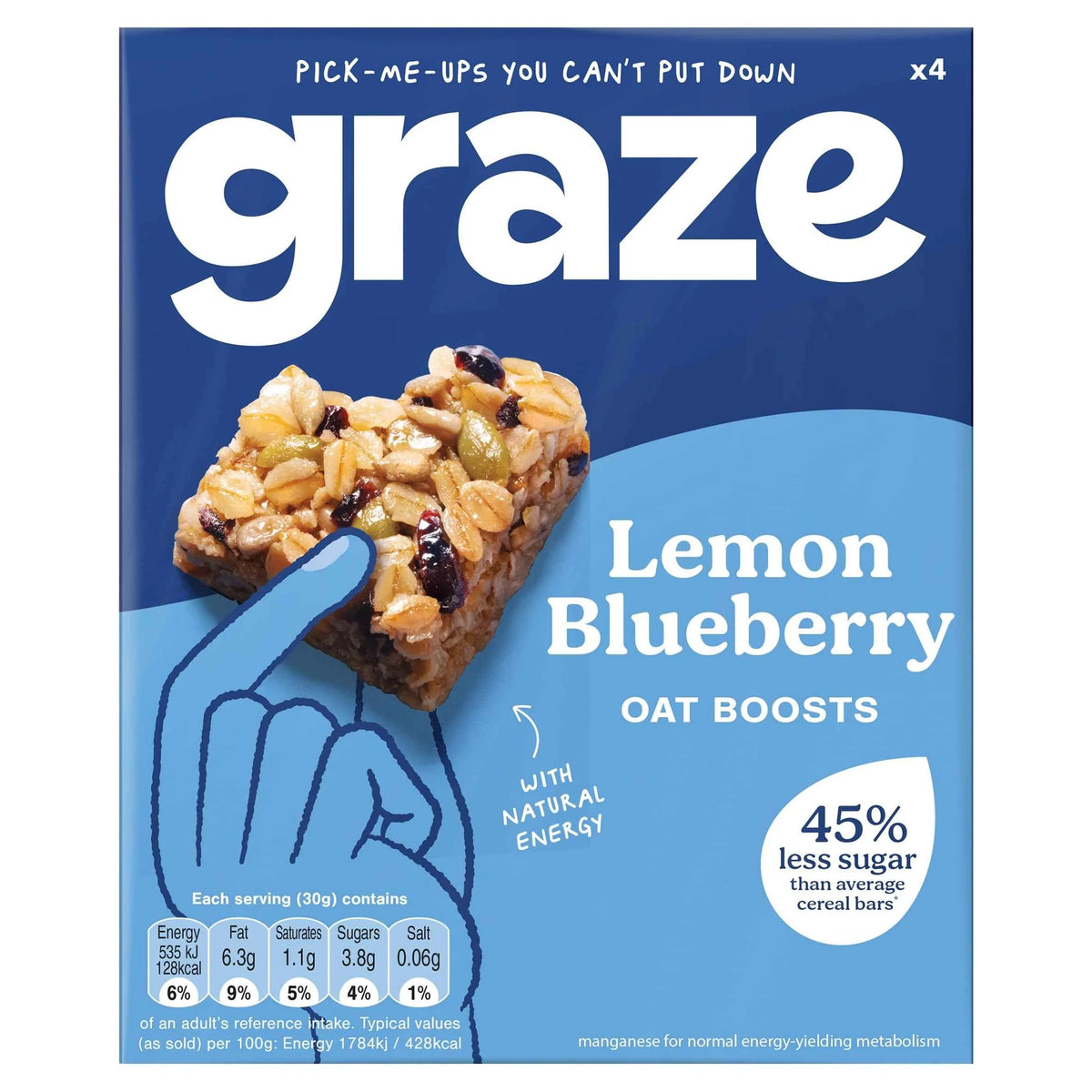 Lemon Blueberry Oat Boosts Flapjack Snack 4x30g by GRAZE