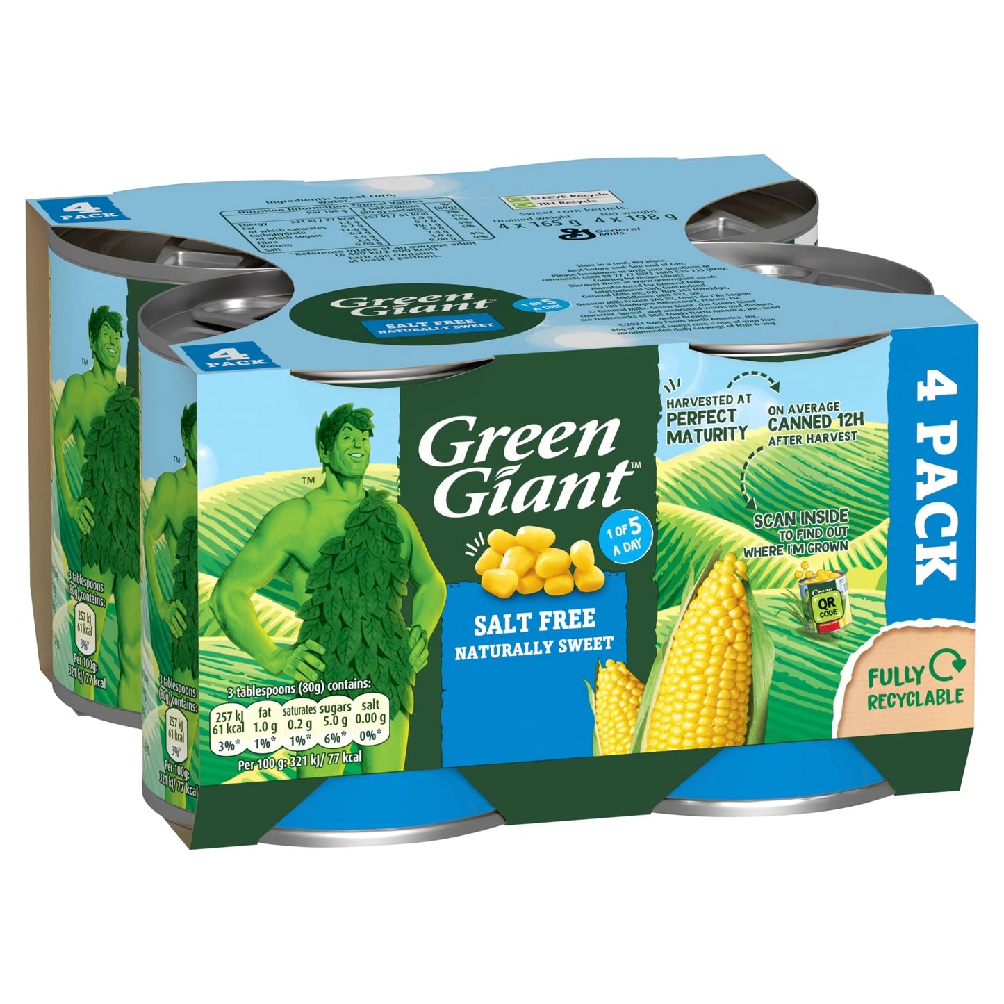 No Added Salt Sweet Corn 4x198g by GREEN GIANT