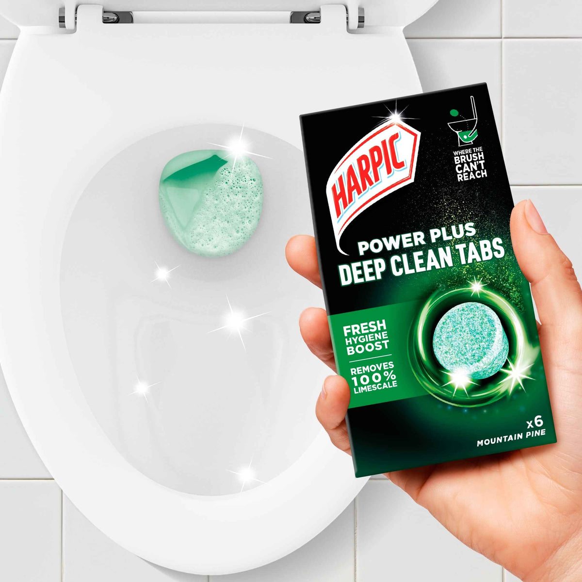 Power Plus Deep Clean Mountain Pine Tabs 6 Pack 135g by HARPIC