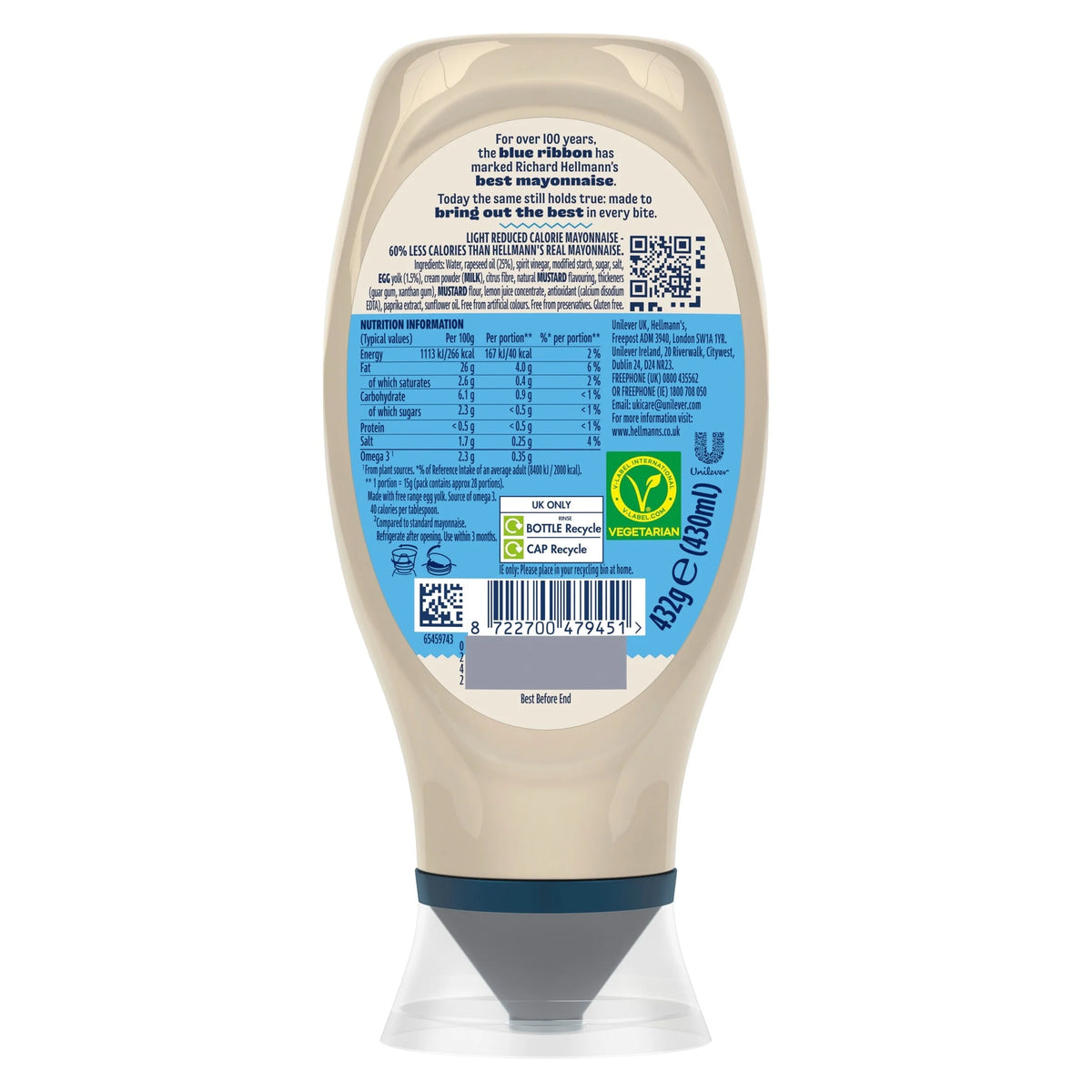 Light Mayonnaise Squeezy 430ml by HELLMANN'S