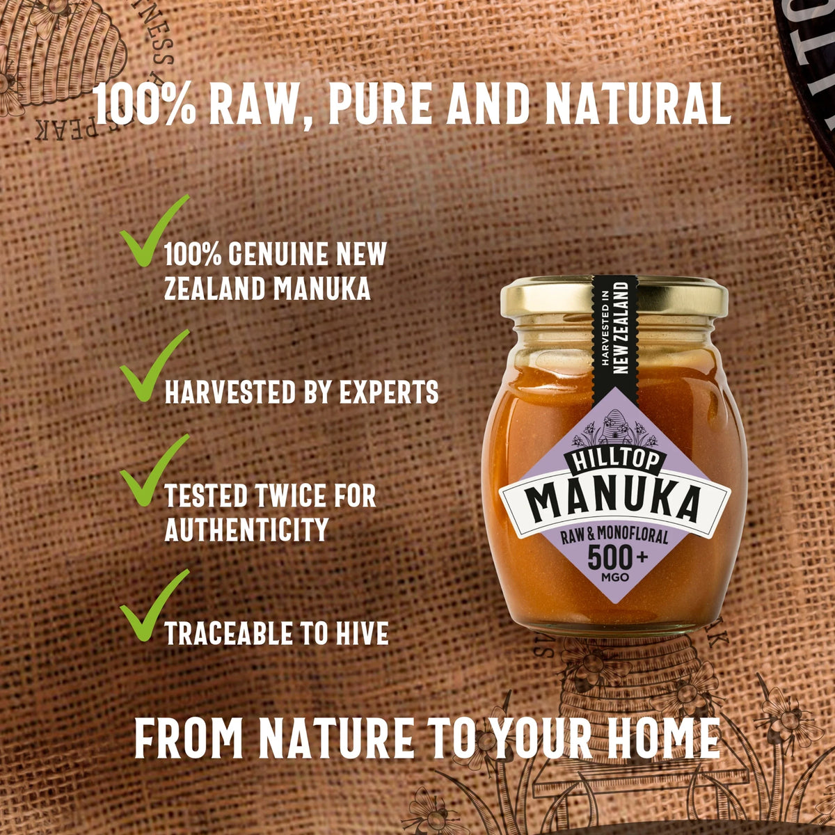 Premium Manuka Honey 500+ Mgo 225g by HILLTOP