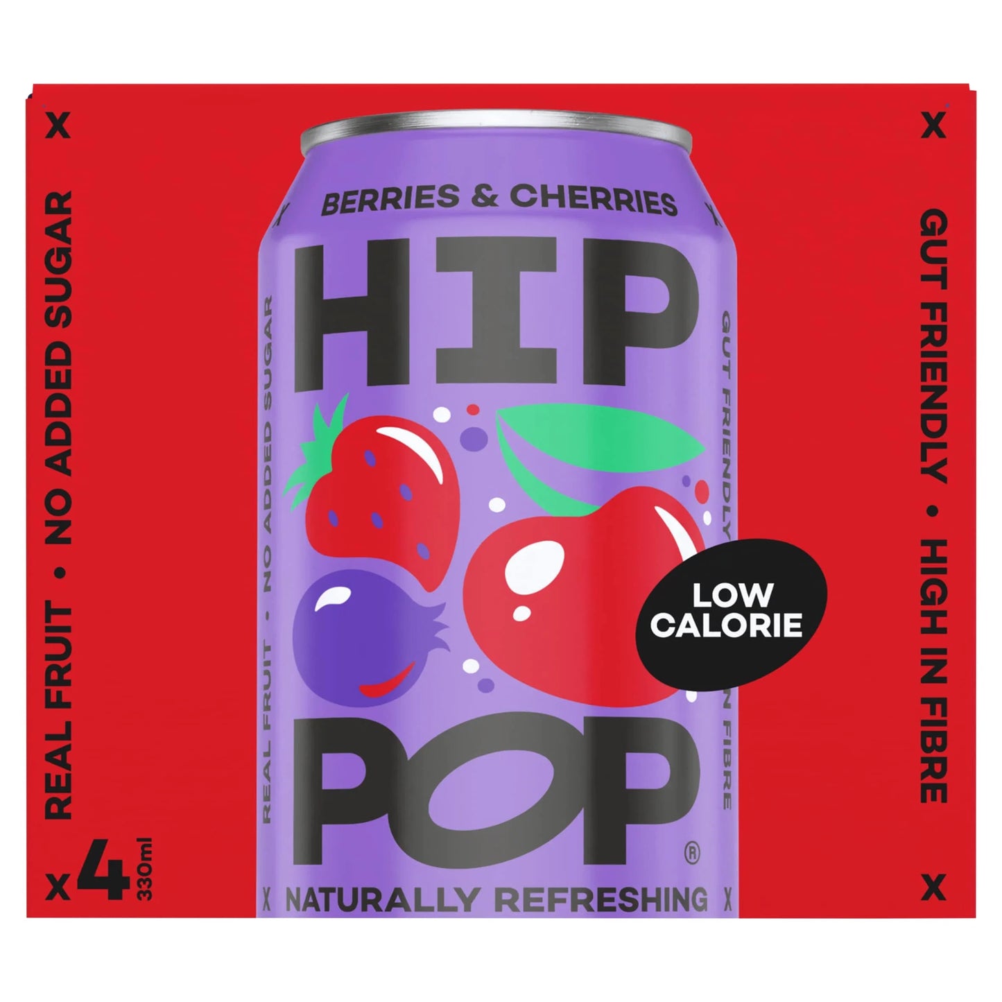 Berries & Cherries Fizzy Drink 4x330ml by HIP POP