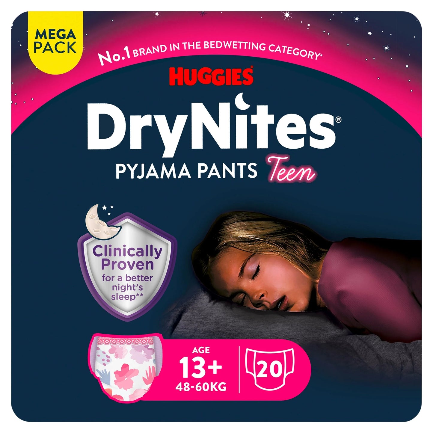 Drynites Bedwetting Pyjama Nappy Pants Girl 13yrs+ X20 by HUGGIES
