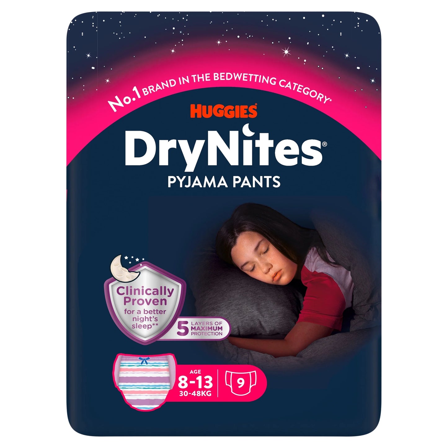 Drynites Bedwetting Pyjama Nappy Pants Girl 8-13yr X 9 by HUGGIES