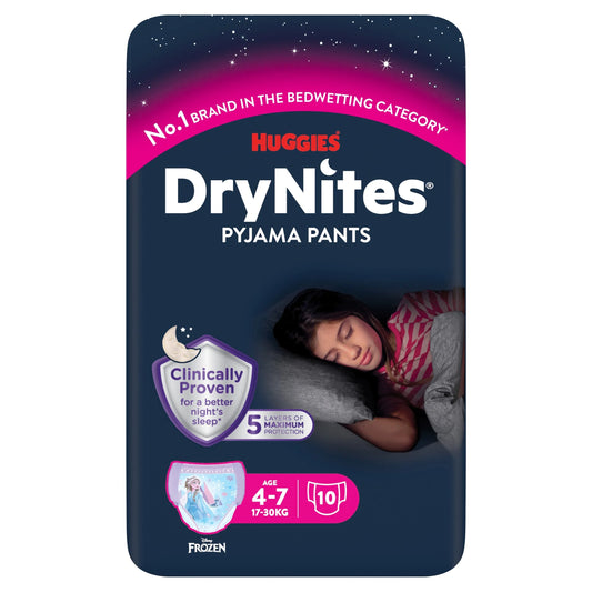 Drynites Bedwetting Pyjama Nappy Pants Girls 4-7yr X10 by HUGGIES