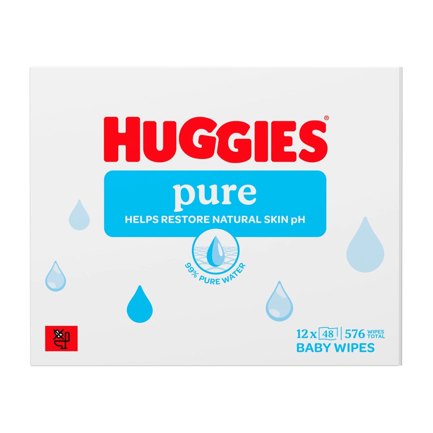 Pure 0% Plastic Baby Wipes 12x48 576 Wipes by HUGGIES