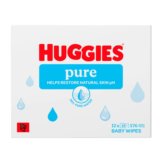 Pure 0% Plastic Baby Wipes 12x48 576 Wipes by HUGGIES