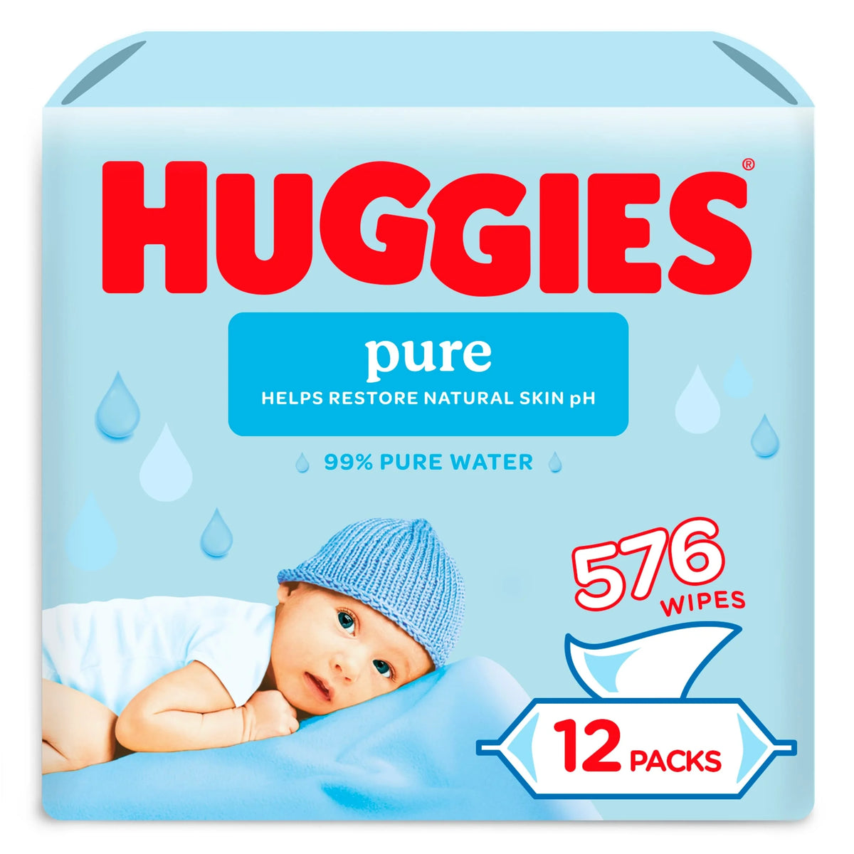 Pure 0% Plastic Baby Wipes 12x48 576 Wipes by HUGGIES