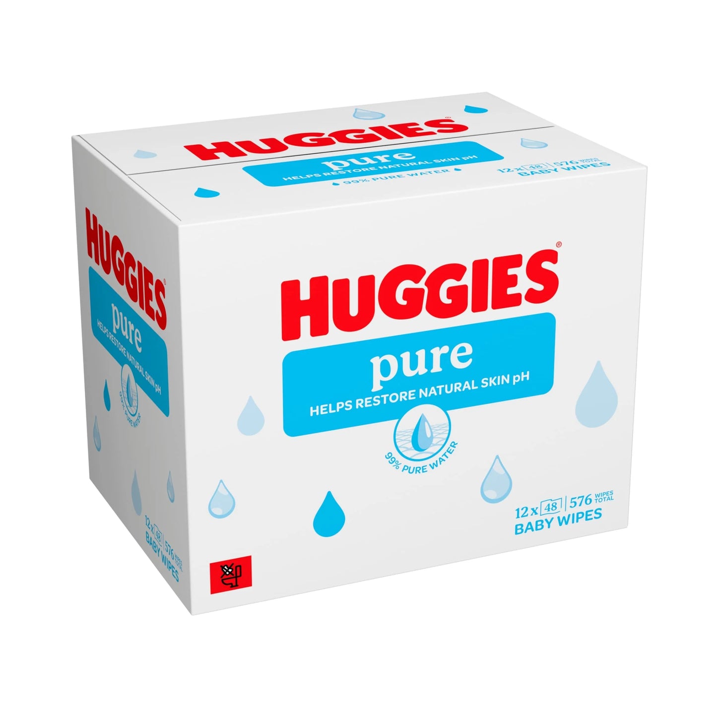 Pure 0% Plastic Baby Wipes 12x48 576 Wipes by HUGGIES