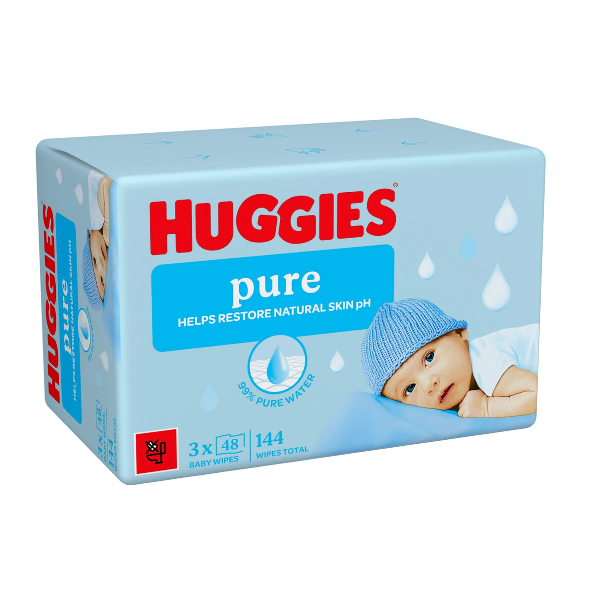 Pure 0% Plastic Baby Wipes 3x48 144 by HUGGIES