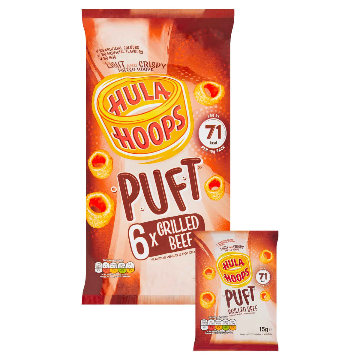 Puft Grilled Beef Multipack Crisps 6x15g by HULA HOOPS