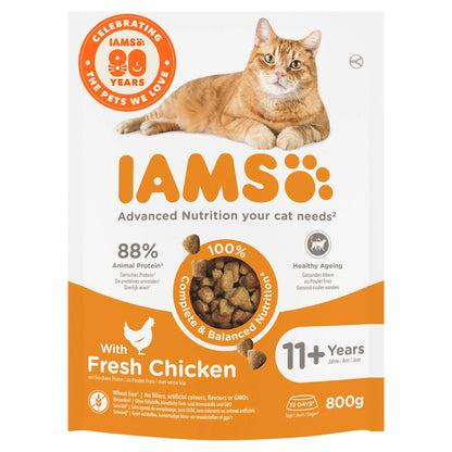 Senior 11+ Dry Cat Food Chicken 800g by IAMS at The British Vault