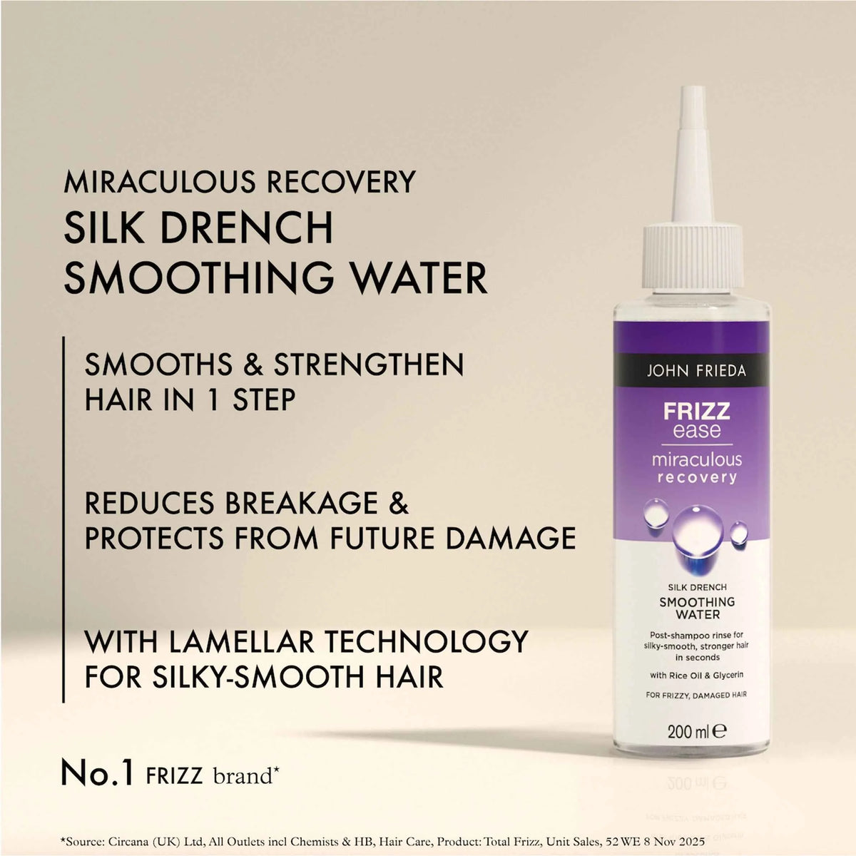 Frizz Ease Miraculous Recovery Smoothing Water 200ml by JOHN FRIEDA