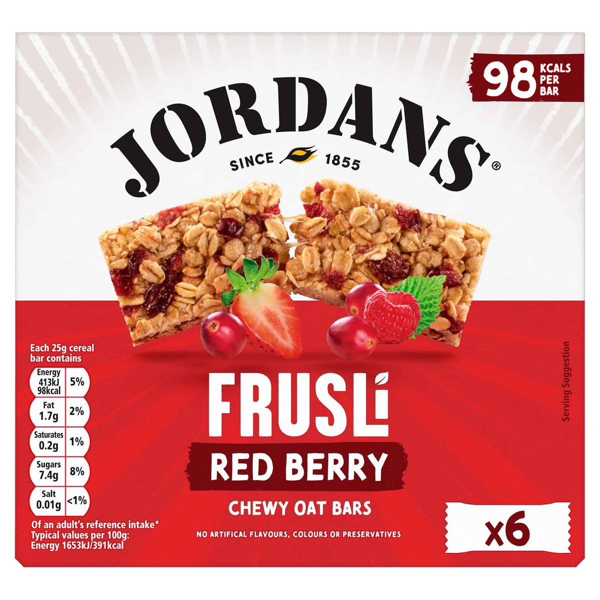 Frusli Red Berry Cereal Bars 6 X 25g by JORDANS