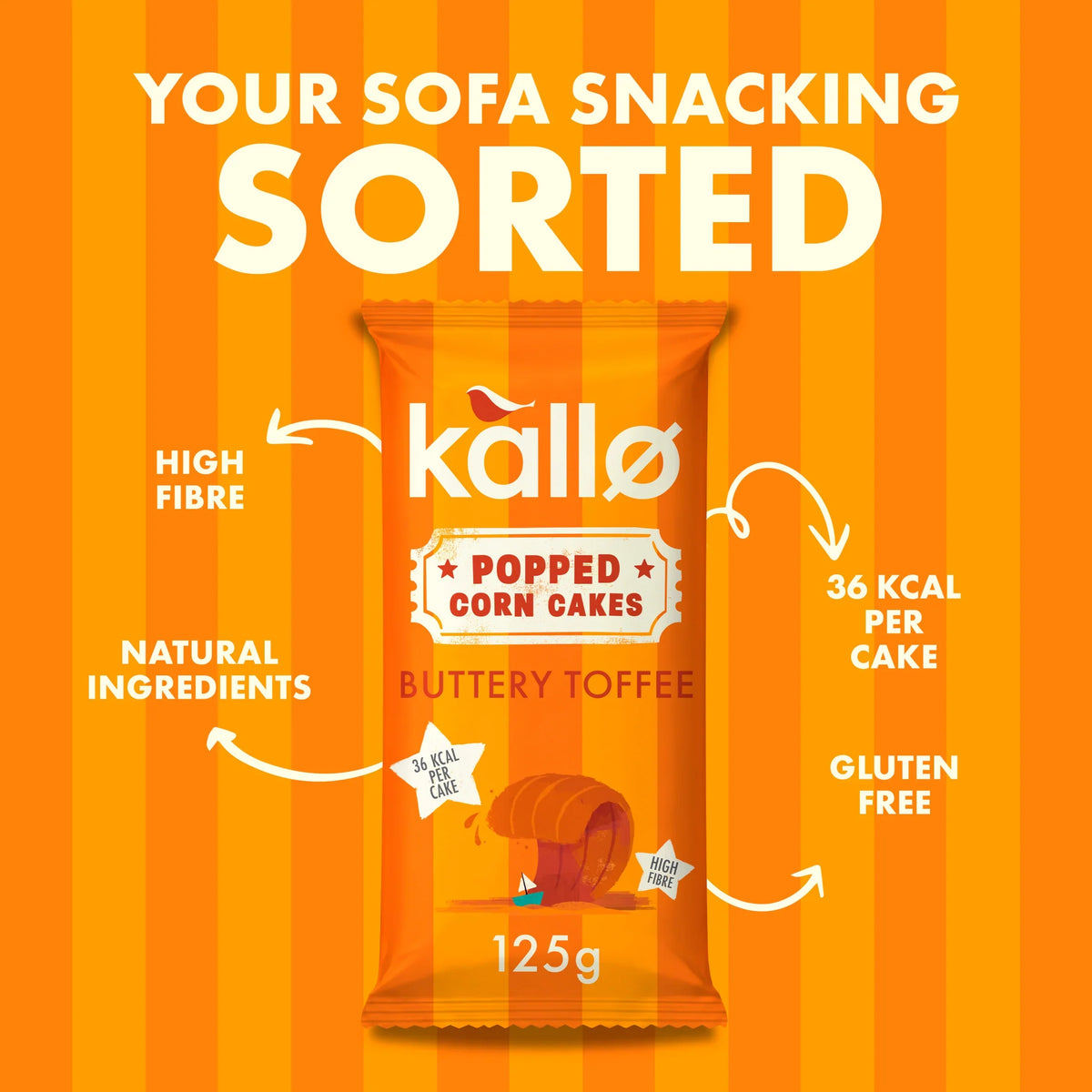 Butter Toffee Popped Corn Cakes 125g by kallo