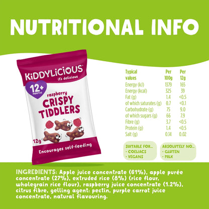 Raspberry Crispy Tiddlers 4x12g by KIDDYLICIOUS