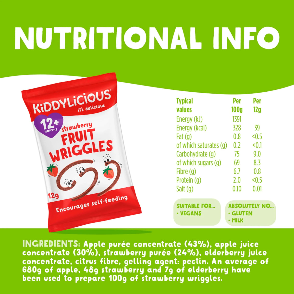 Strawberry Fruit Wriggles 12g by KIDDYLICIOUS