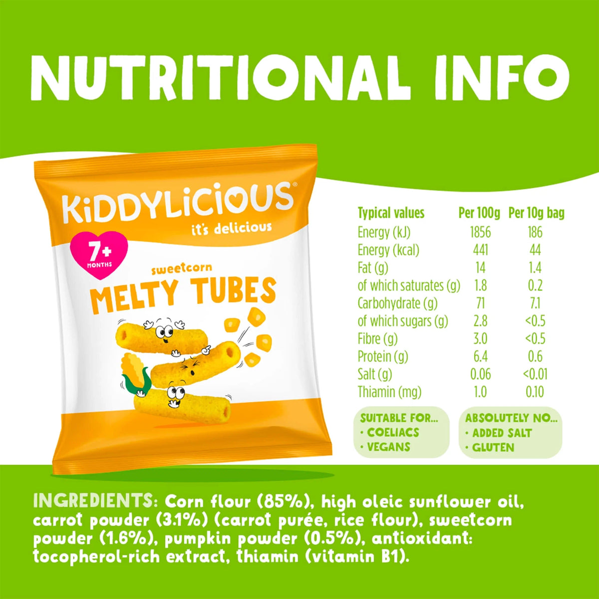 Sweetcorn Melty Tubes 4 X 10g by KIDDYLICIOUS