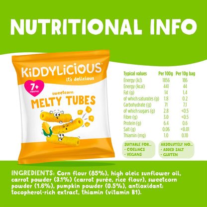 Sweetcorn Melty Tubes 4 X 10g by KIDDYLICIOUS