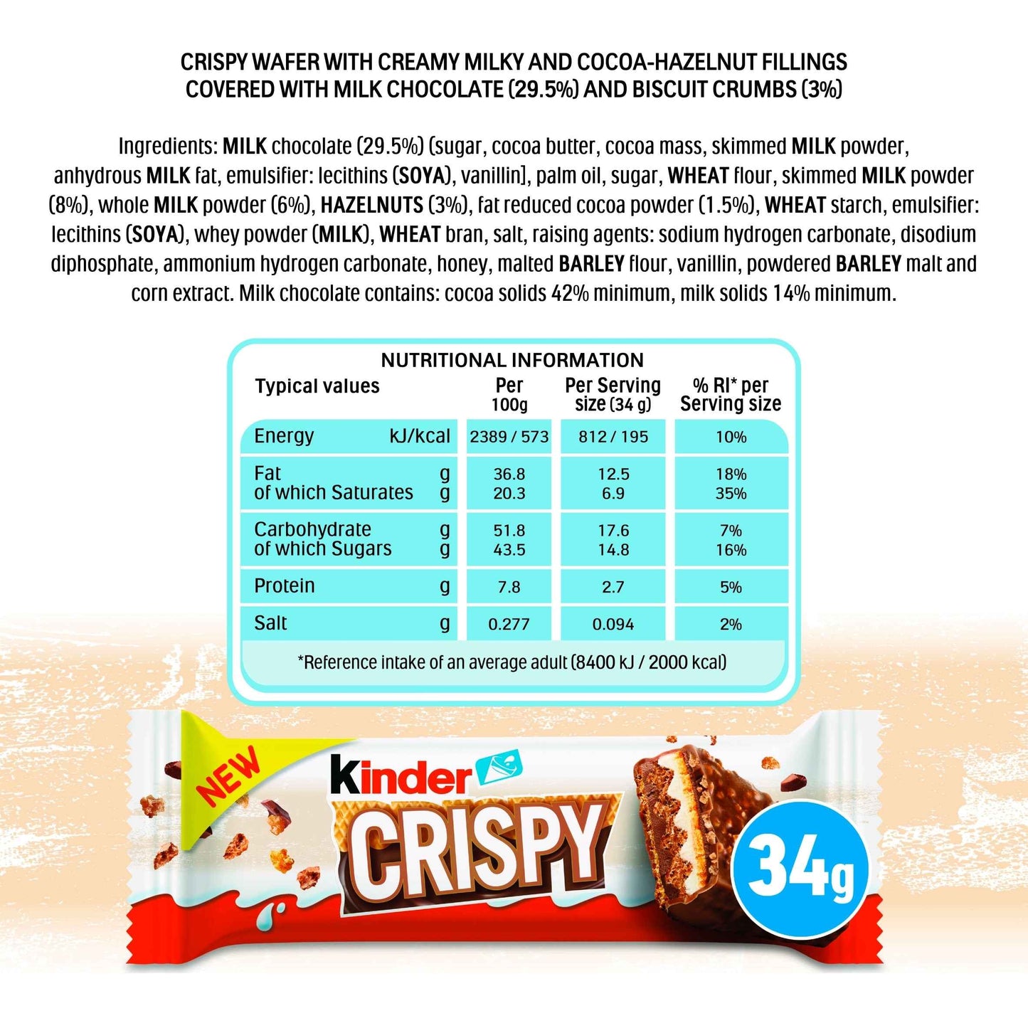 Crispy Wafer, Chocolate & Hazelnut Bar by KINDER