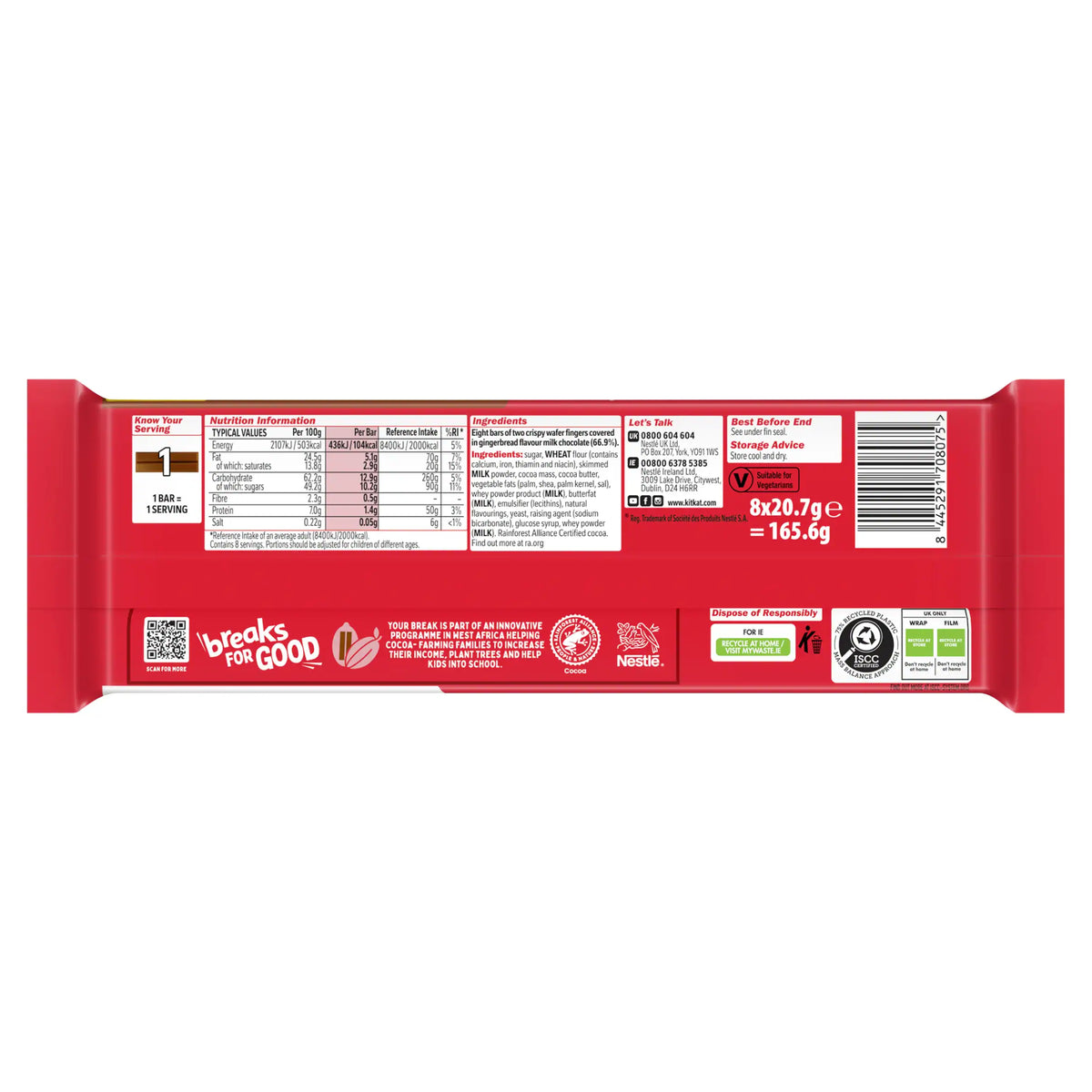 Kit Kat 2 Finger Gingerbread Chocolate Bar by KITKAT at The British Vault