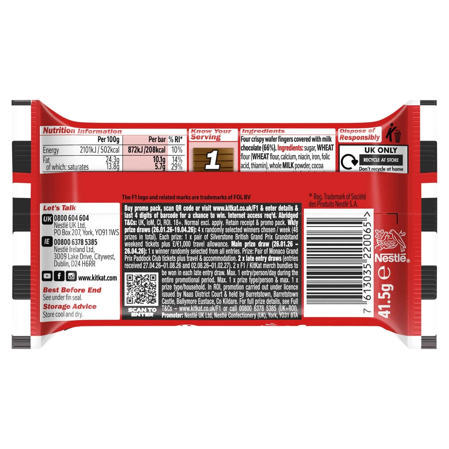 Kit Kat 4 Finger Milk Chocolate Bar 41.5g by KITKAT