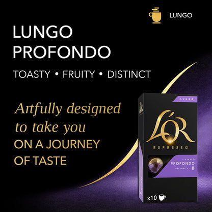 L’or. Espresso Lungo Profondo Coffee Capsules X10 Intensity 8 52g by