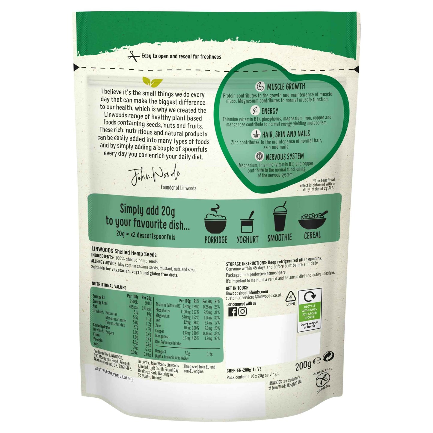 Shelled Hemp 200g by LINWOODS