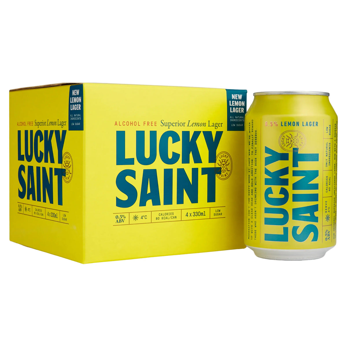 Alcohol Free Lemon Lager Cans by LUCKY SAINT at The British Vault