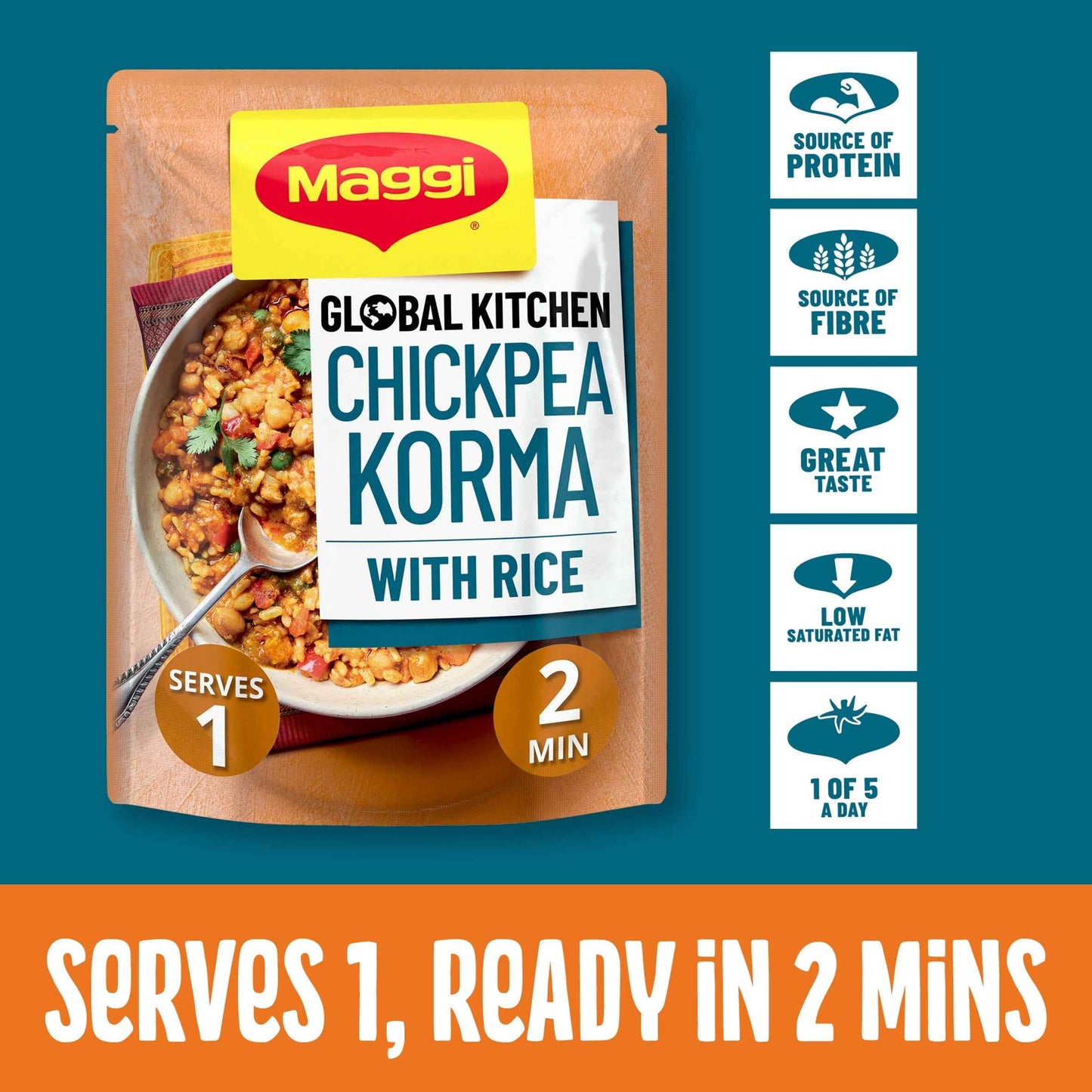 Global Kitchen Chickpea Korma With Rice Ready Meal 260g by Maggi