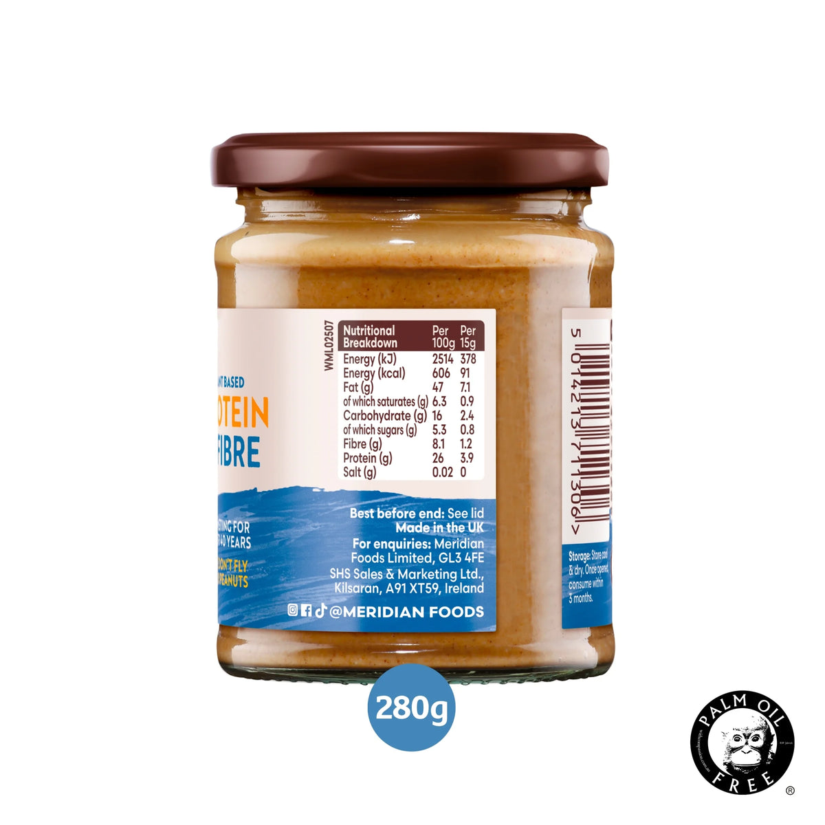 Smooth Peanut Butter 100% Nuts 280g by MERIDIAN