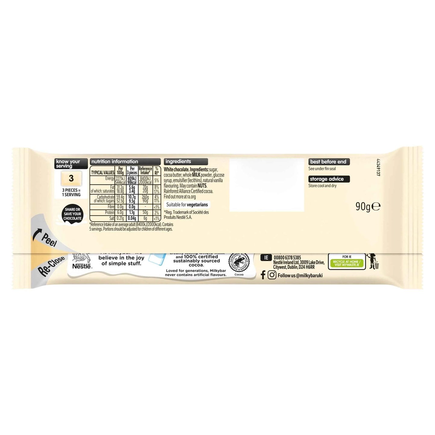 White Chocolate Sharing Bar 90g by MILKYBAR