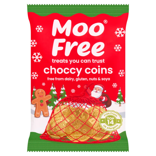Choccy Coins 49g by MOO FREE at The British Vault