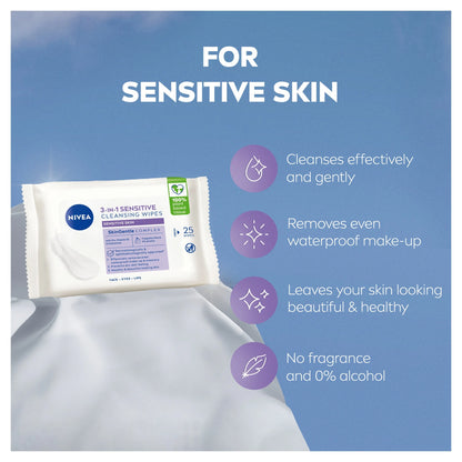 3-in-1 Sensitive Cleansing Wipes 25 Pack by NIVEA