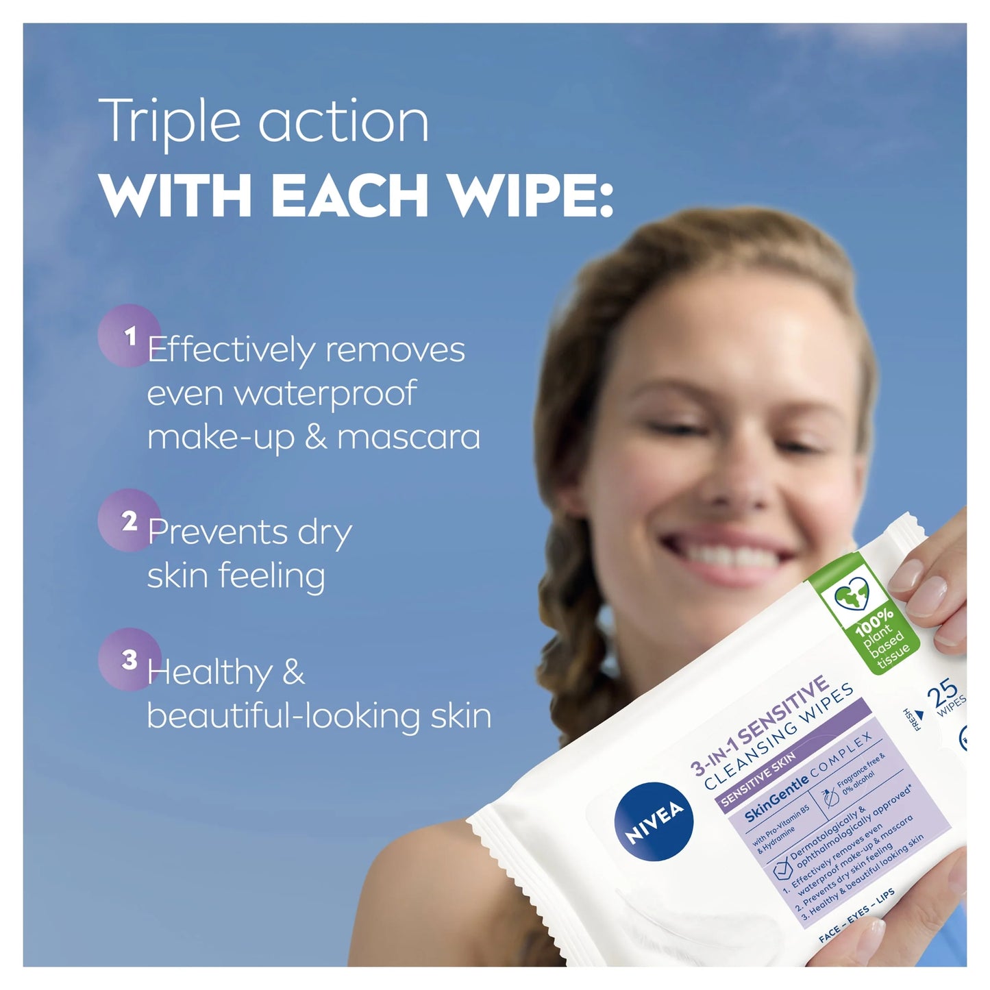 3-in-1 Sensitive Cleansing Wipes 25 Pack by NIVEA