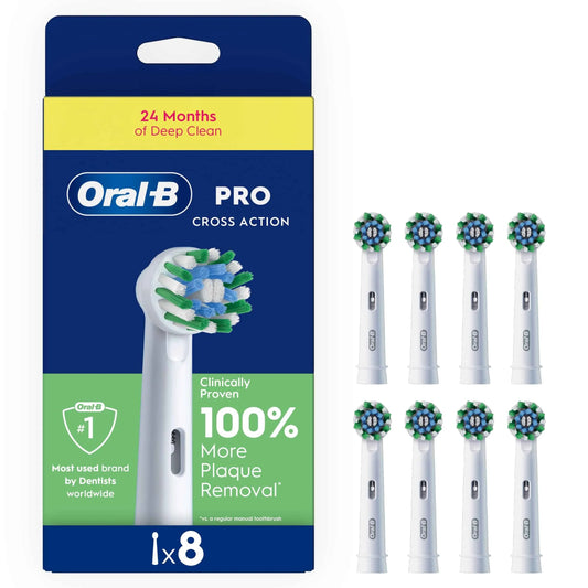 Cross Action White Electric Toothbrush Replacement Heads 8 by Oral-B