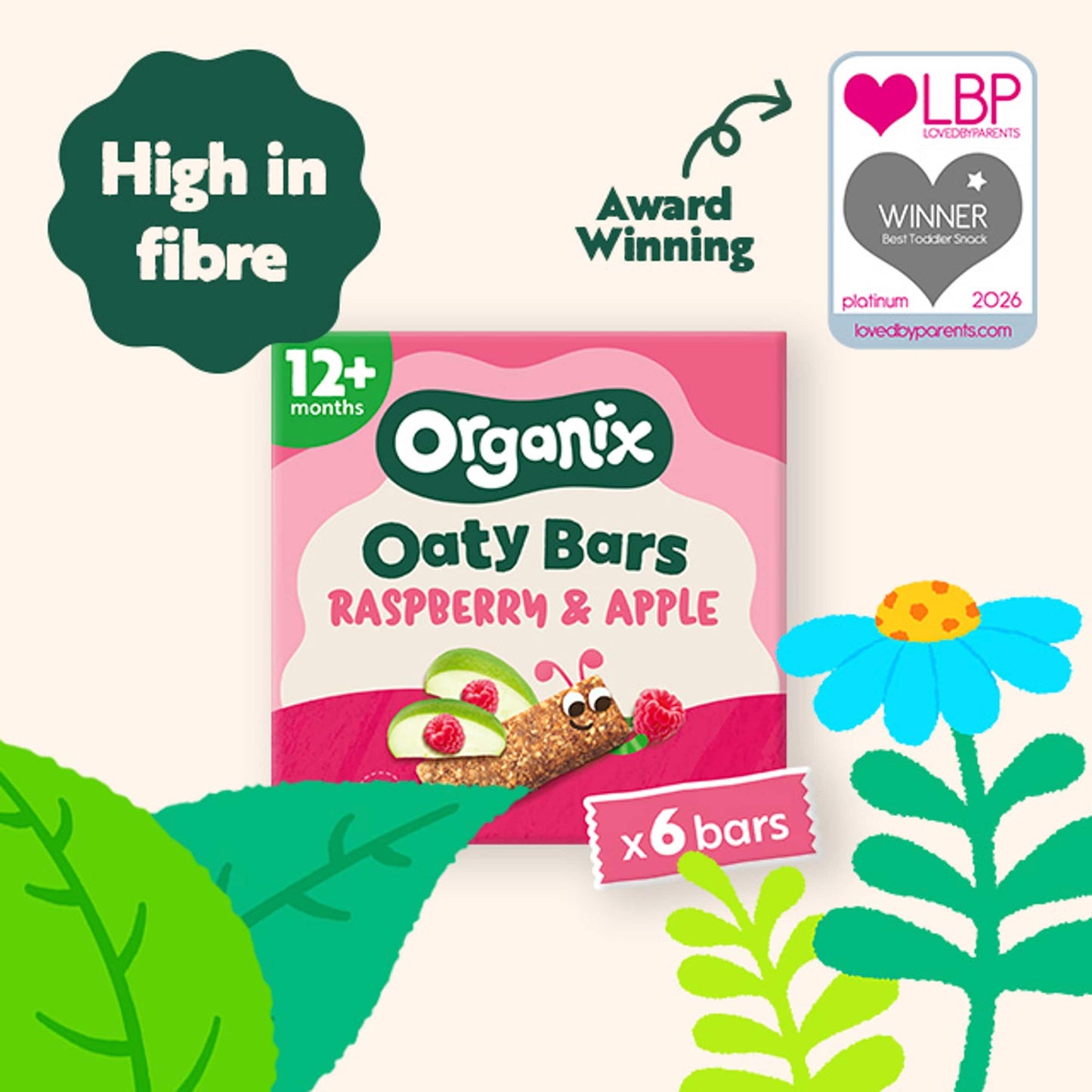 Raspberry & Apple Soft Oaty Bars 6x23g by ORGANIX