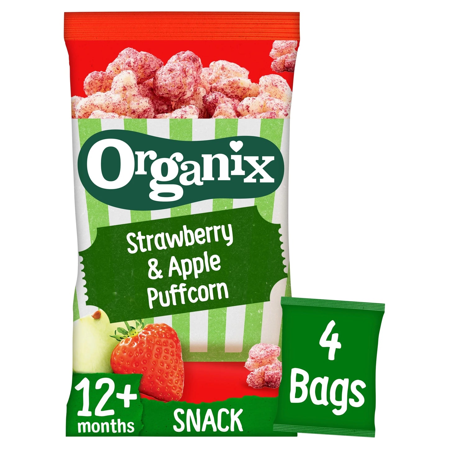 Strawberry & Apple Puffcorn 4x10g by ORGANIX