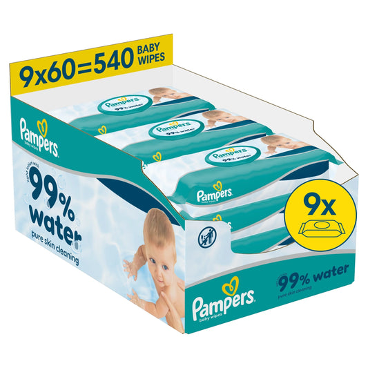 99% Water Baby Wipes 9x 60 Wipes by Pampers