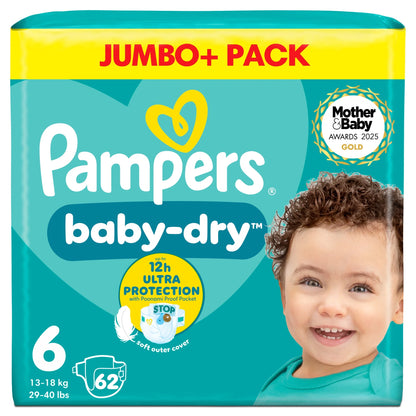 Baby Dry 6 Jumbo+ 62 Nappies by Pampers