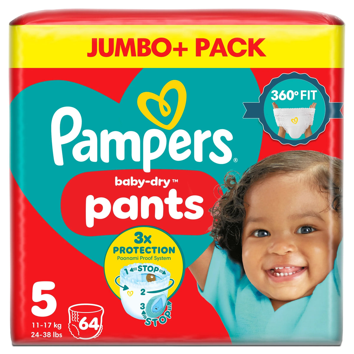 Baby Dry Nappy Pants Size 5 Jumbo+ 64 by Pampers