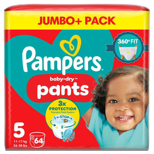 Baby Dry Nappy Pants Size 5 Jumbo+ 64 by Pampers