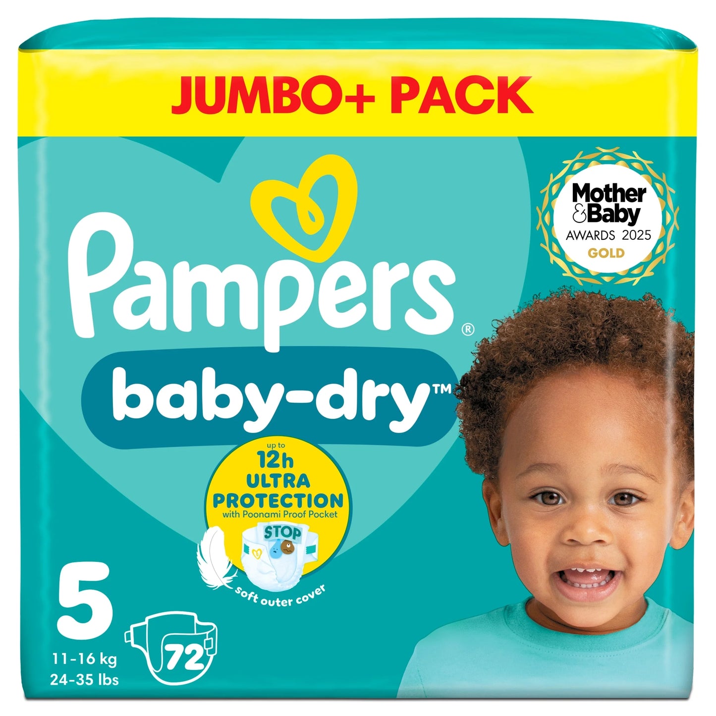 Baby Dry Size 5 Jumbo+ Pack 72 Nappies by Pampers