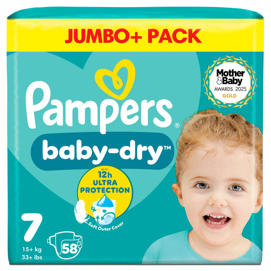 Baby Dry Size 7 Jumbo+ Pack 58 Nappies by Pampers